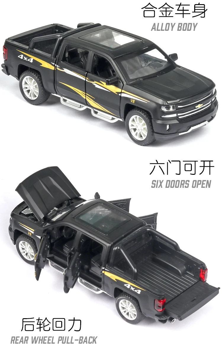 Ограниченная Chevrolet Silverado 4x4 1:32 модель автомобиля Diecasts игрушечный автомобиль звуковой светильник оттягивающий назад детские игрушки автомобиль Рождество