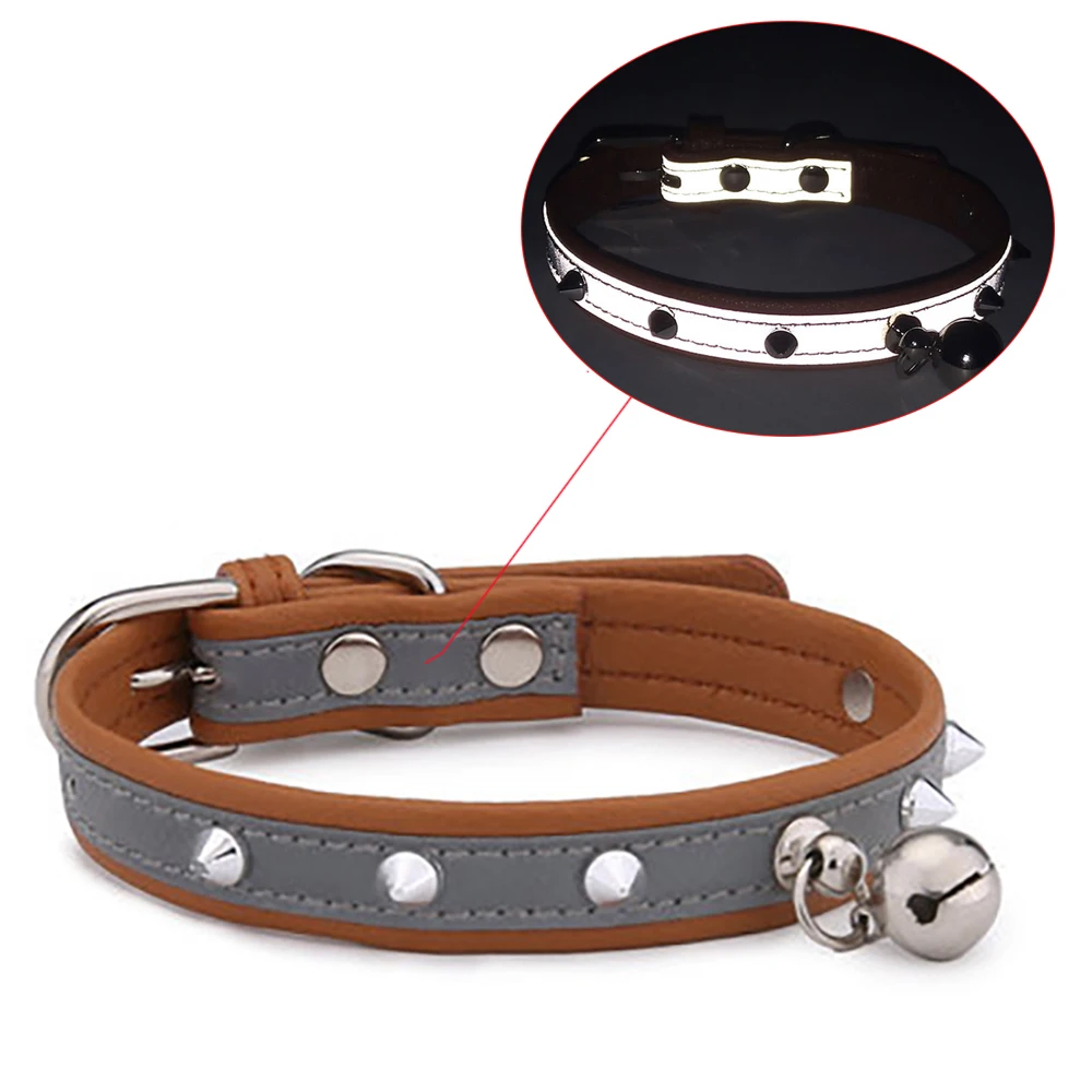 

Светящийся товар для домашних животных регулируемое ожерелье из искусственной кожи светоотражающие ошейники с заклепками и колокольчиком...