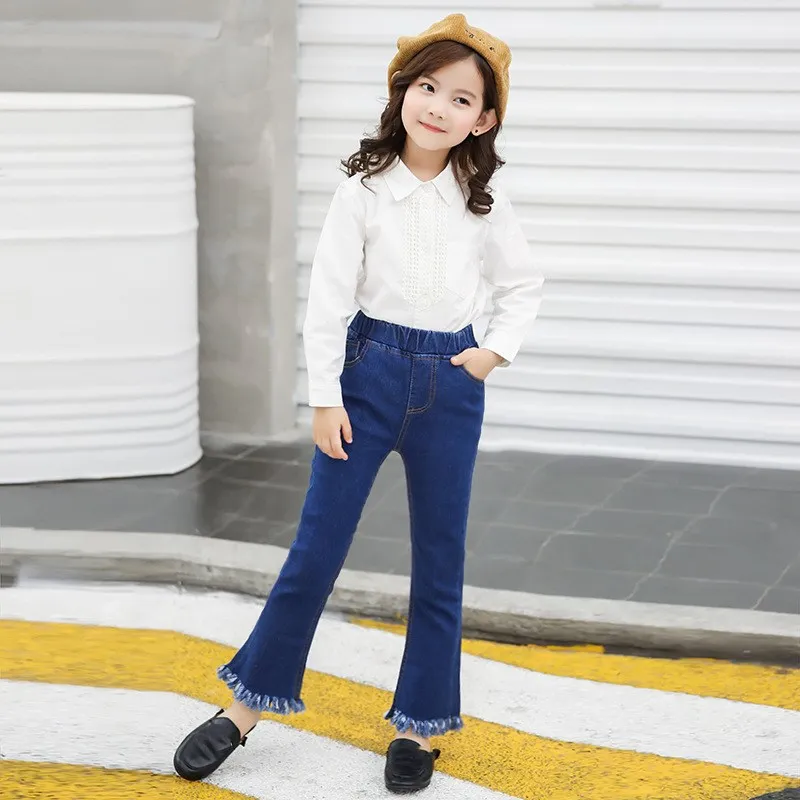 Брюки Детские однотонные с бахромой Мягкие штаны поясом на резинке верхняя