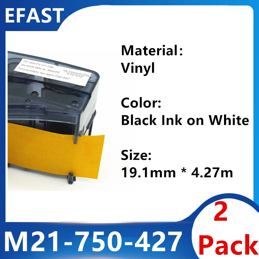 

2 Pack bmp21 M21 750 427 Vinyl maker Label Ribbon Black On White BMP21 PLUS Printer Cable Wire Marking Labs Fiber Label Tape