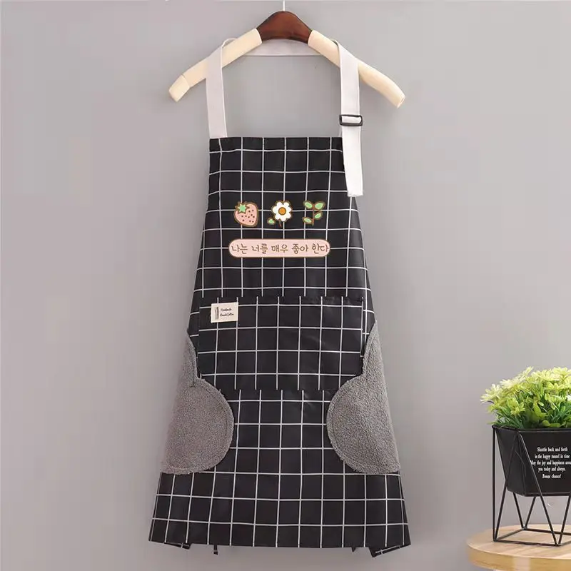 Hand apron kitchen waterproof waist adjustable with pocket grid coffee shop work apron. | Oversleeves