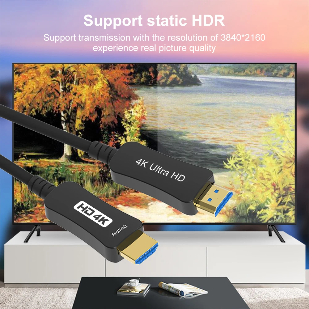 Кабель HDMI 2 0 совместимый с оптическим волокном 4K @ 60 Гц 18 Гбит/с HDR 8 бит CEC EDID ARC