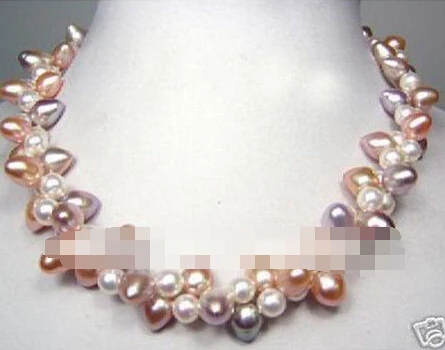 + 00509 красивое РОЗОВОЕ белое фиолетовое ожерелье из пресноводного жемчуга