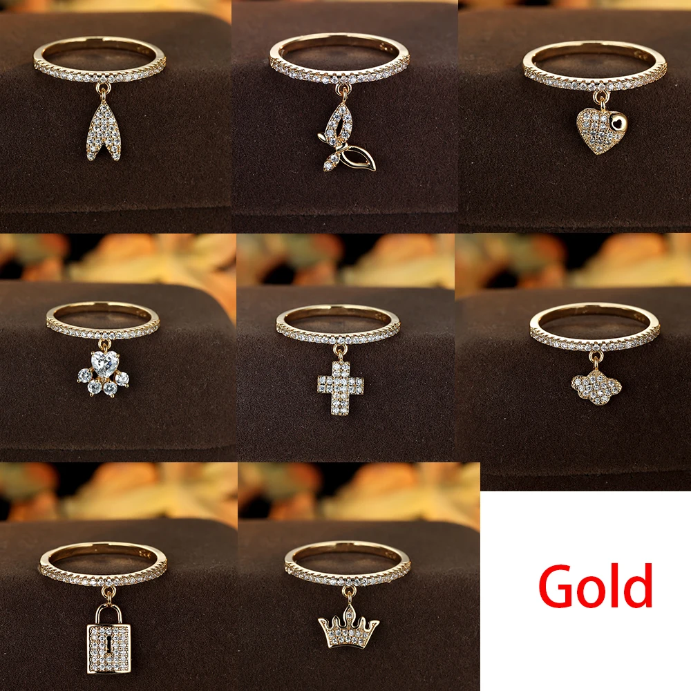 

New Design Butterfly Cross Cat Paw Pendant Rings for Women Exquisite Zircon Finger Jewelry Charms Wedding Anniversary Gift