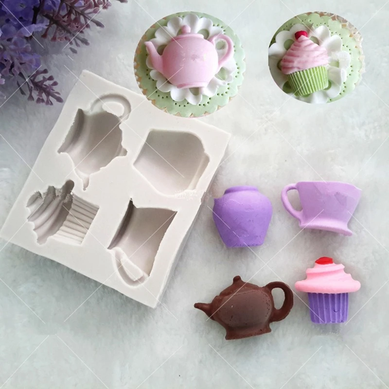

2PC 3D Teapot Cup Shape Silicone Fondant Molds DIY Chocolate Mould Pastry Cake Decorating Tools Kitchen Accessories AD1045