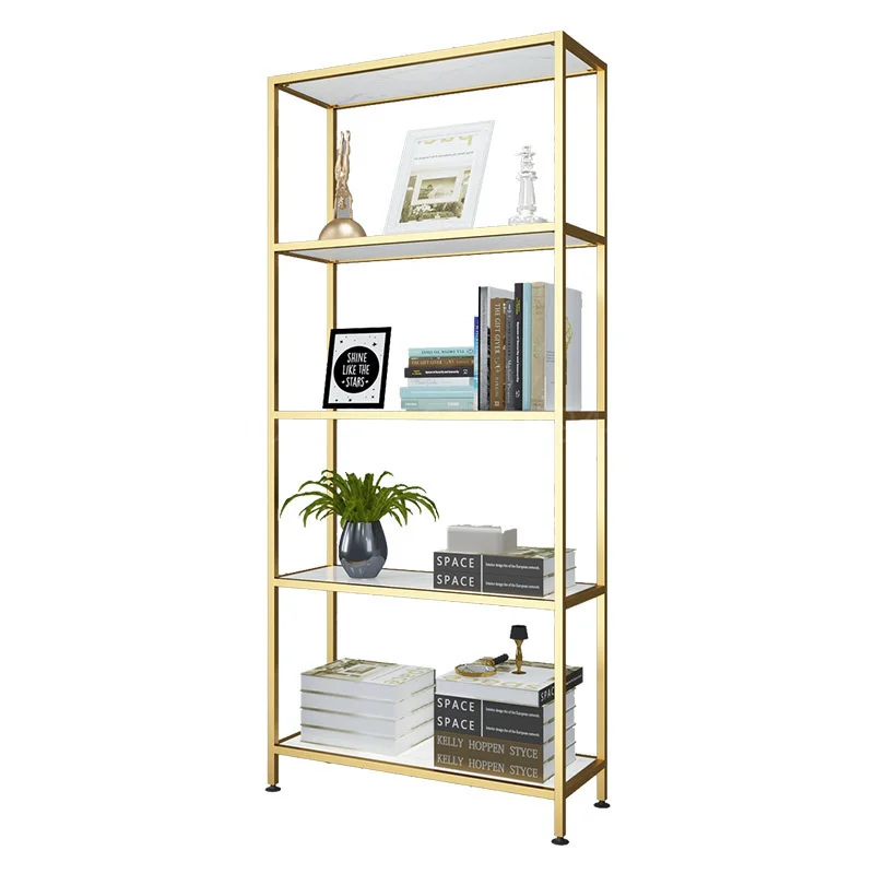 

Simple and modern golden bookshelf floor office multi-layer books display storage rack restaurant crafts display partition