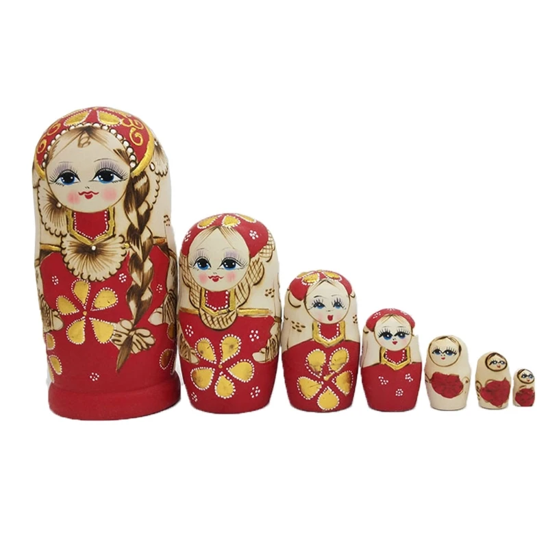 

85DE 7pcs Russian Nesting Dolls Wooden Matryoshka Toys for Children Kids Gift