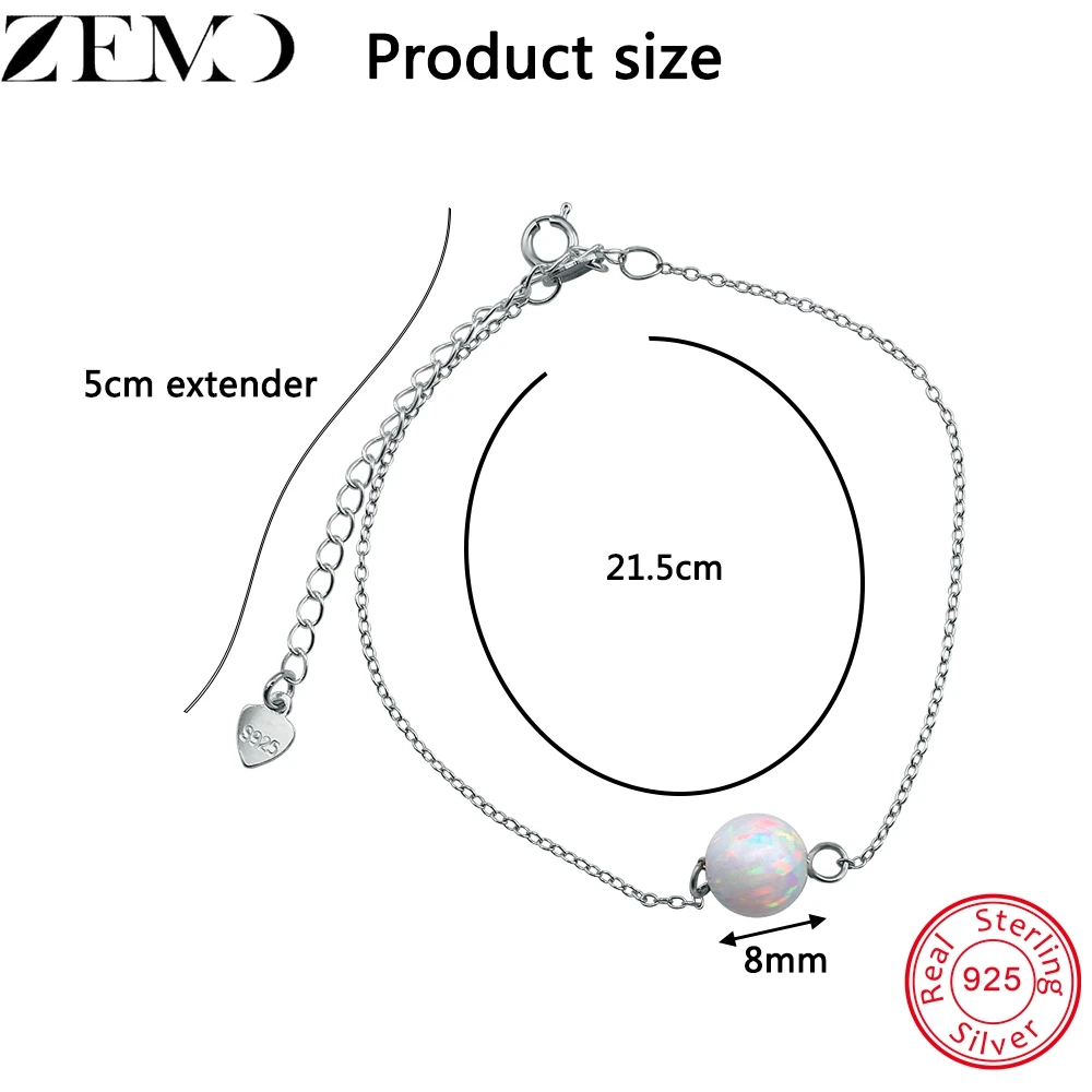 ZEMO Real 925 серебряный браслет с шариковым опалом очаровательные браслеты женские ювелирные изделия из натурального камня регулируемые женские аксессуары pulseras mujer