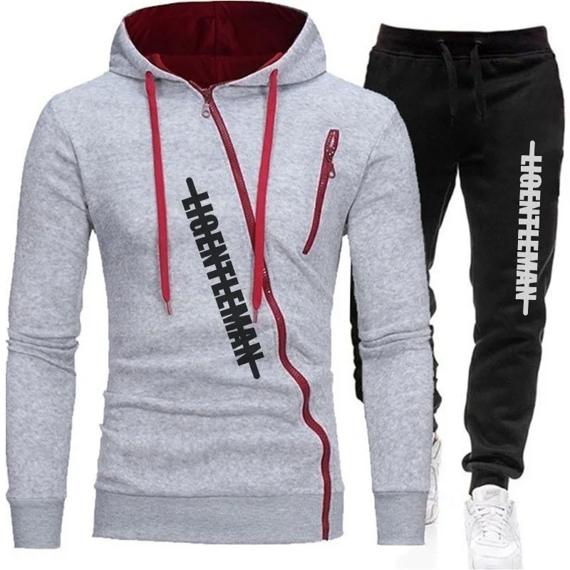 

Autumn and winter men's track suit suit oblique zipper hooded jacket fashion brand men's casual plus velvet pants track suit