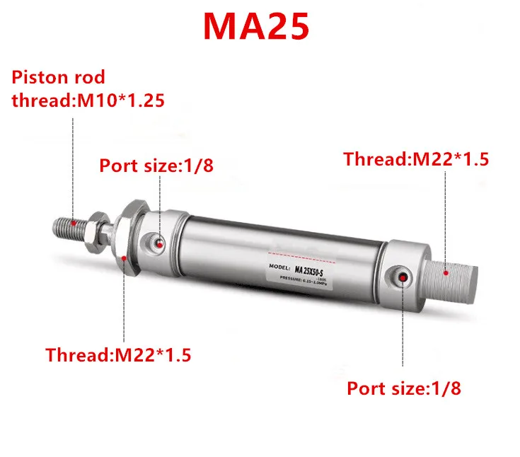 

Freeshipping Stainless Steel Pneumatic cylinder with magnet MA25 bore 25mm stroke 25-500mm double acting Single Rod Air Cylinder