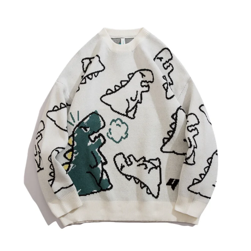 

Sweater Men Harajuku Fashion Knitted Hip Hop Streetwear Dinosaur Cartoon Pullover O-neck Oversize Casual Couple Male Sweaters