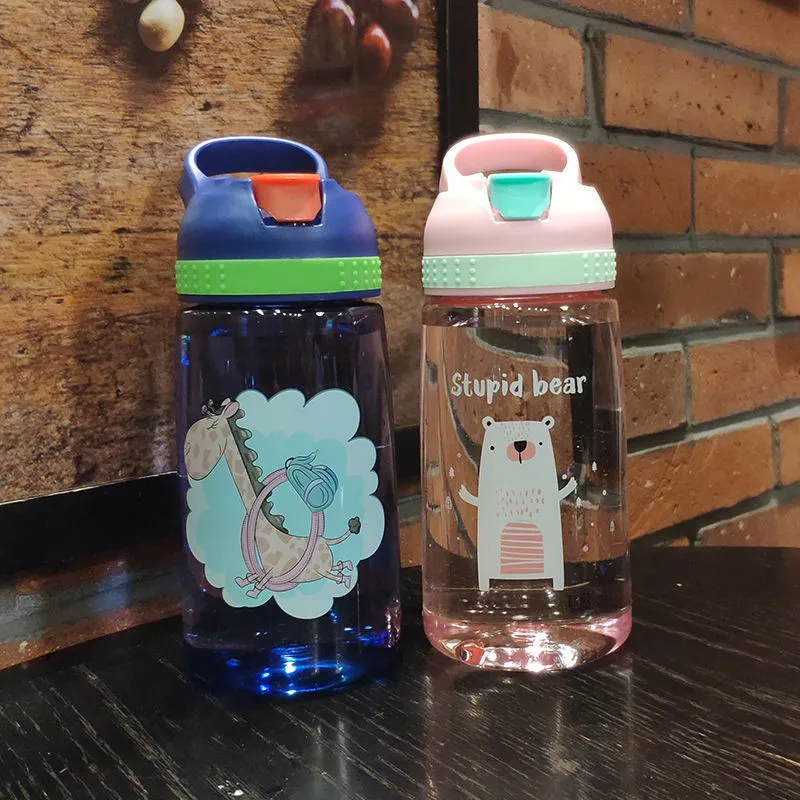 

450ml Cartoon Baby Water Bottle with Straw Kids Sport Bottle Hiking Camping Cup My Children Water Juice Bottle BPA Free