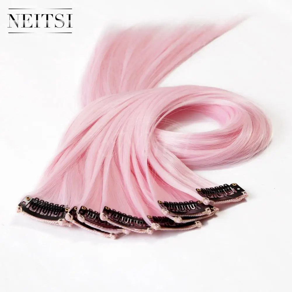 l.pink Neitsi 20 ''2 шт./упак. Прямые Синтетические длинные одноомбре шиньон на зажиме# T1911 цвет человеческих волос на зажимах - Цвет: l.pink
