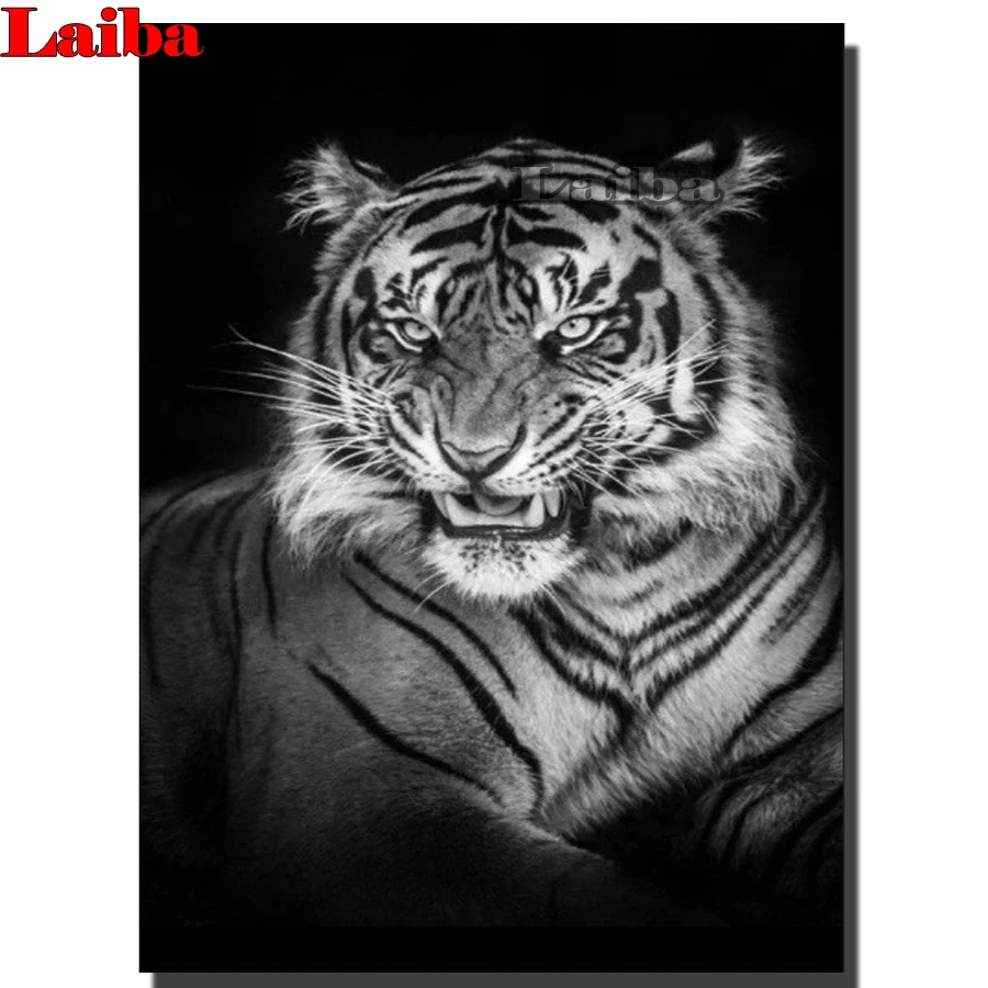 

Алмазная живопись 5D "сделай сам", черный, белый тигр, вышивка стразами Алмазная мозаика, вышивка крестиком для декора гостиной