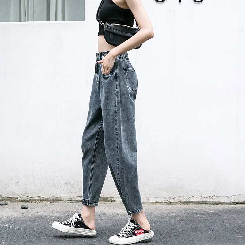 

2021 Spring New Retro Style Ankle-length Jeans Plus Size 4XL 5XL Elastic Waist Women High Waist Loose Denim Harem Pants