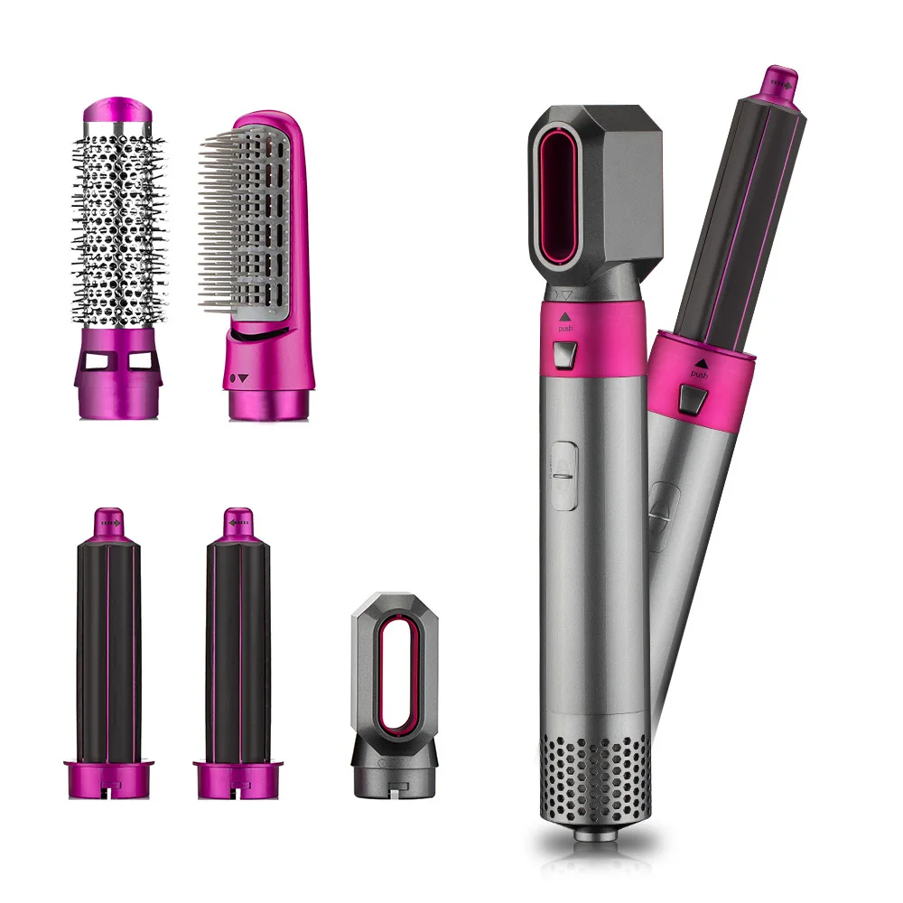 5 in 1 brand new automatic curling iron hot air hair brush complete styler for multiple hair types and styles fuchsia free global shipping