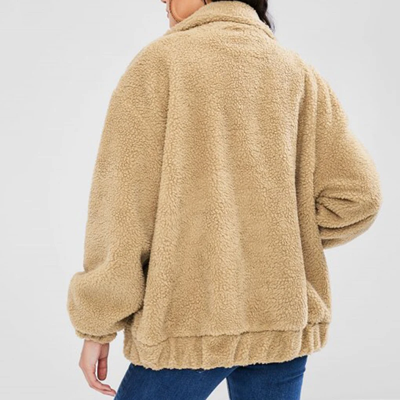 Женские плотные пальто на молнии теплые однотонные куртки с длинными рукавами и