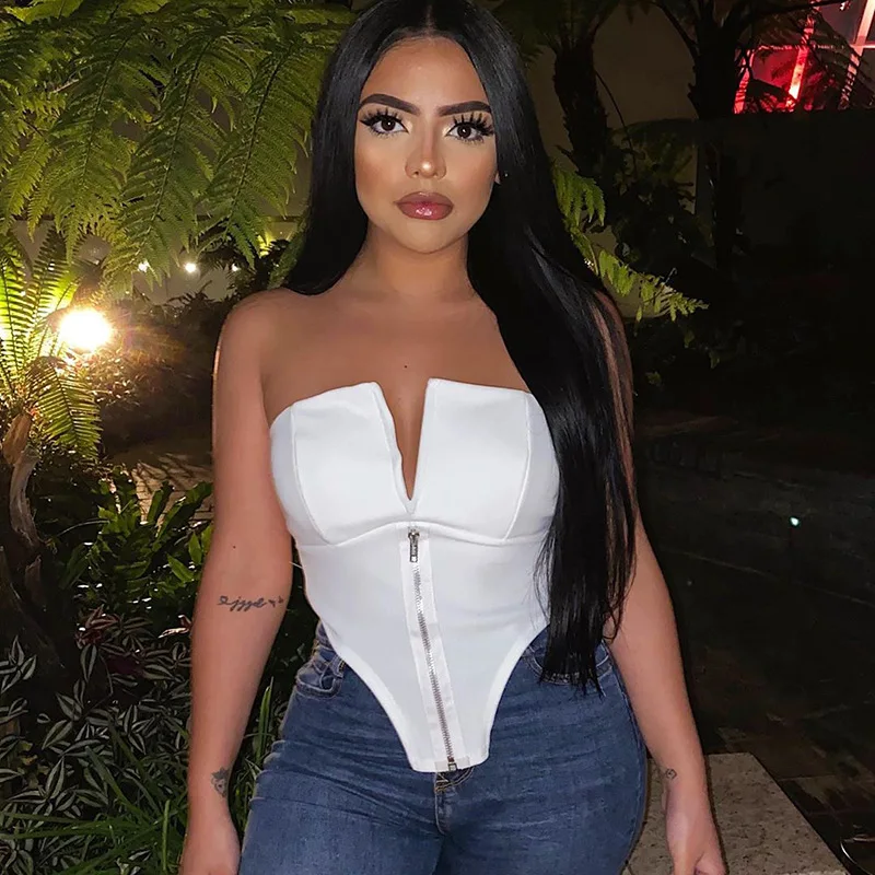 2020 Новая мода молния туника Топ Тонкий женский без рукавов Белый L0317|Майки| |