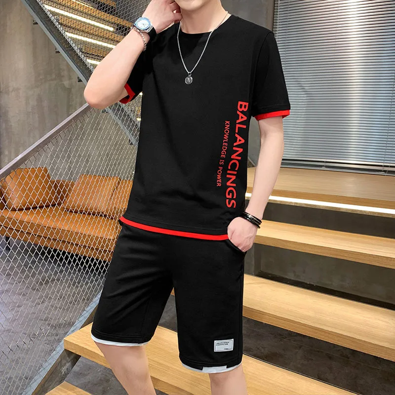 

2021 Summer New Men's Korean Fashion Leisure Sports Loose Shirt Set
