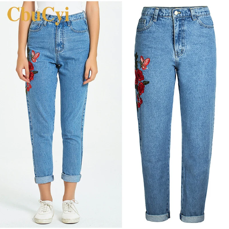 Джинсы женские прямые из чистого хлопка с вышивкой на весну | Женская одежда