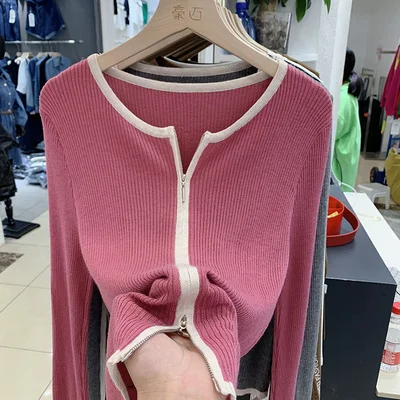 Свитер женский осенне-зимний с длинными рукавами и двойной молнией | Женская