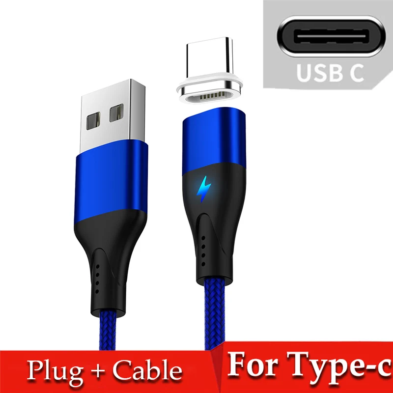Blue For Type-c Магнитный кабель USB type-C для huawei p30 pro samsung a50 a70 3A mi cro usb шнур для быстрой зарядки и передачи данных для Red mi note 8 mi 9 9t - Цвет: Blue For Type-c