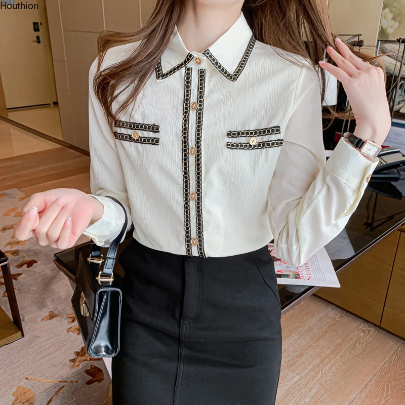 

New Long-sleeved Blouse Lapel Chiffon High-end Top Fashion Blouses Comfortable Casual Summer Shirt Houthion