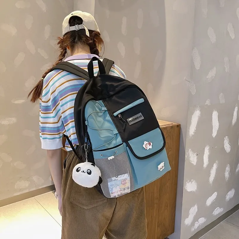 Модный женский рюкзак контрастных цветов, нейлоновые водонепроницаемые сумки для книг для девочек-подростков, вместительные уличные дорож...