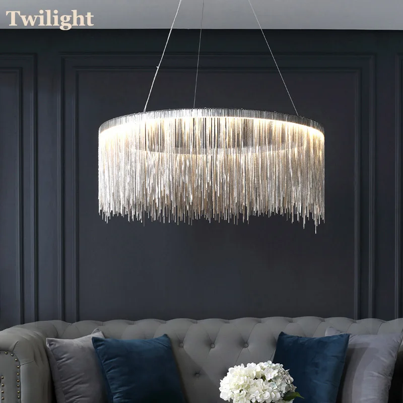 

Indoor LED postmodern high-end art chandelier simple creative living room light luxury designer tassel dining room bedroom lamp