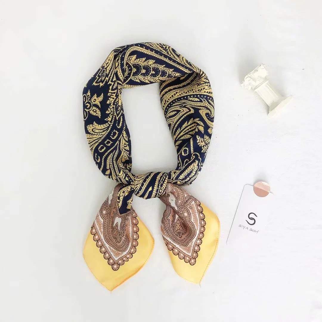 

1PC 70CM Imitation Silk Scarf Women Fashion Soft Square Decorative Head Accessories Multifunction Retro Print Kerchief Neck Wrap