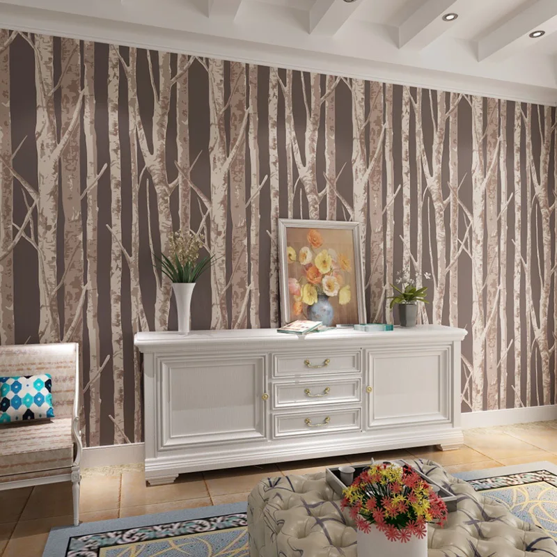 Modern Birch Tree Wallpaper Brief Wallpaper Trees Wallpaper 3d Mural Wall Roll For Living Room,non Woven Wallpapers For Walls images - 6