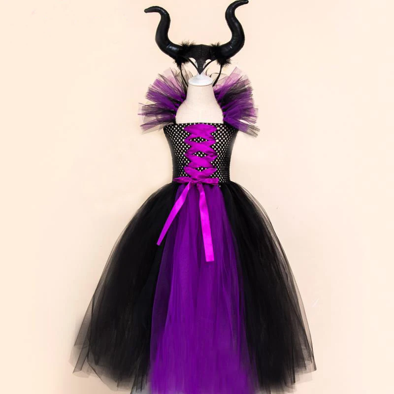 

Girl Black Devil Tutu Costume Halloween Fancy Tutu Dress Royal Dark Queen Maleficent Gown Dress Black Maleficent Devil Costume