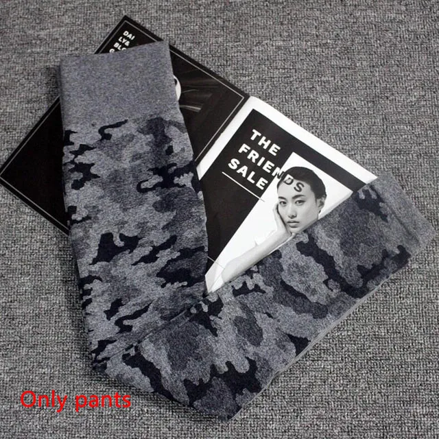 Black pants 2 шт., камуфляжный бесшовный комплект для йоги, женская одежда для фитнеса, спортивная одежда, укороченные топы с длинными рукавами+ леггинсы с высокой талией, спортивные костюмы для спортзала - Цвет: Black pants