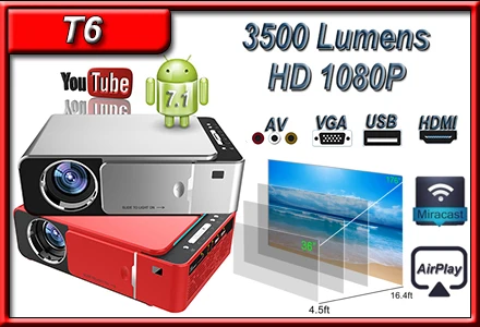 ByJoTeCH T8 светодиодный проектор 1920*1080 Full HD 1080P Android 7,1 4500 люменов Amlogic S905 2G 16G Proyector Beame домашний кинотеатр