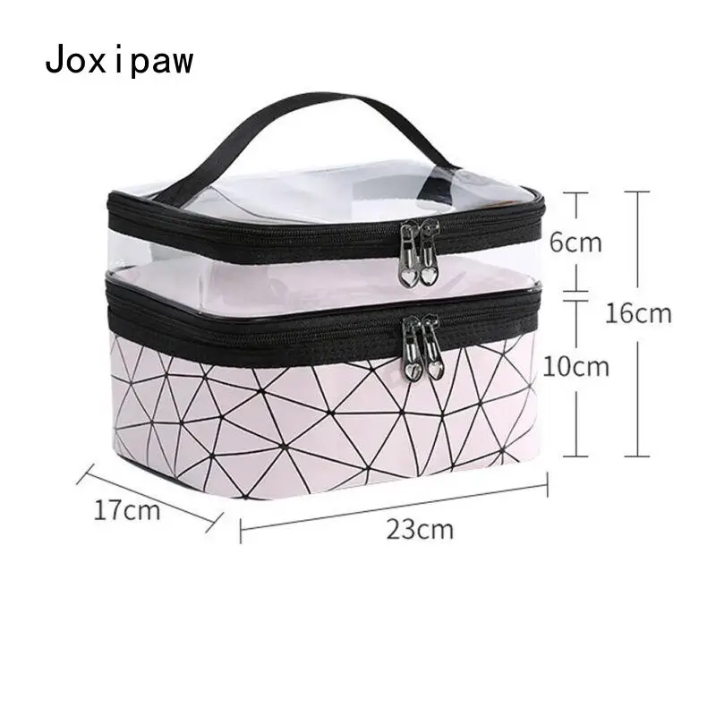 

2021 Hot Women's Cosmetic Bags Double Layer Makeup Travel Toiletry Organizer Storage Zipper Bag Pu Leather Plaid