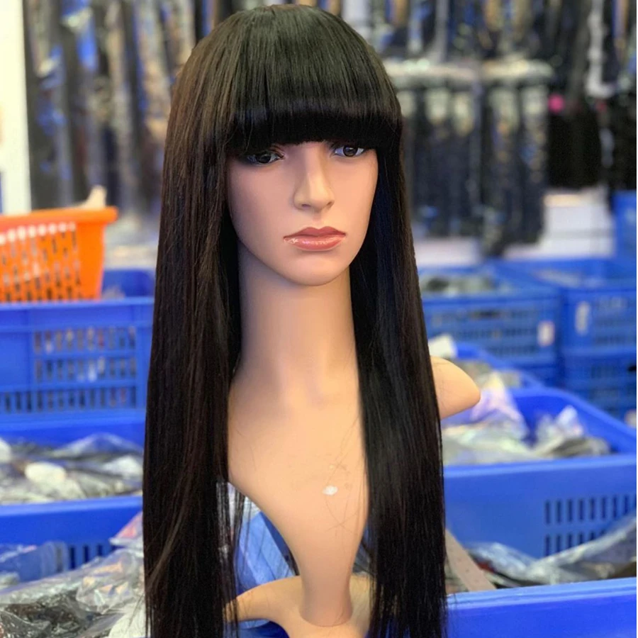 Парик Dorisy из прямых человеческих волос с челкой парик без клея для черных женщин