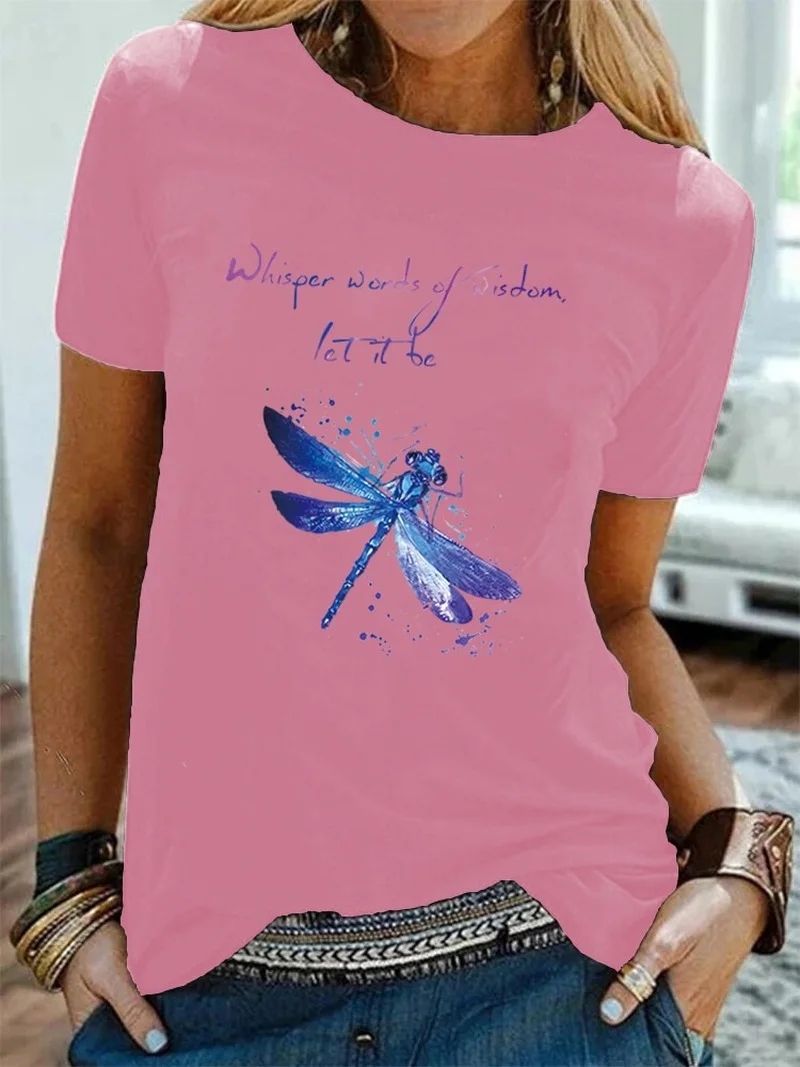 

Summer Dragonfly Letter Print Women T Shirt Short Sleeve O Neck Female Tshirt Ladies Fashion Tee Shirt Tops Clothes