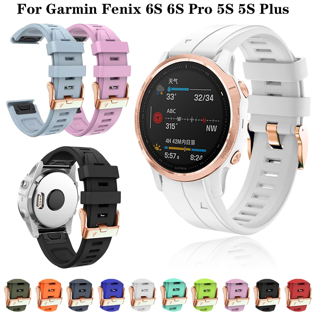 

Wrist Band Straps For Garmin Fenix 6S 6S Pro 5S Plus Wristband Replacement Rose Gold Buckle 20mm Quick Release Silicone Bracelet