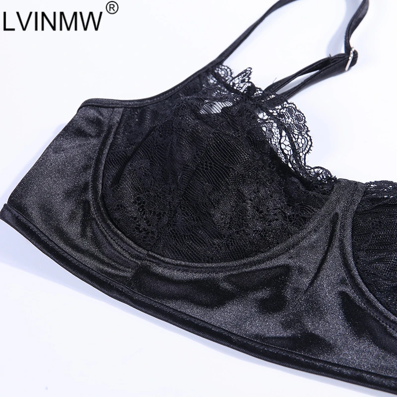 LVINMW сексуальный черный Шелковый комплект из двух частей кружевной лоскутный топ