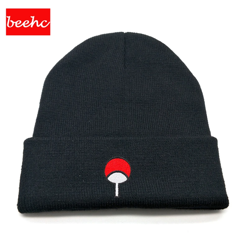 Модные теплые Аниме Наруто семья Uchiha значок логотип вышивка зимние skullies шапочки хип хоп для женщин мужчин черная Лыжная шапка
