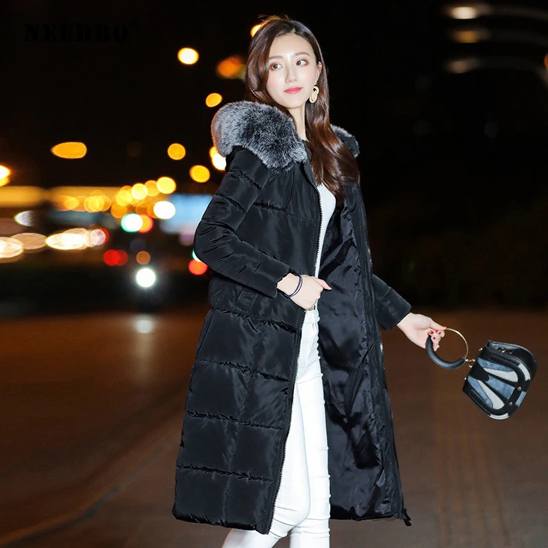 NEEDBO Winter Jacket Women Coat Long Parka fur Hooded Parka Winter Coat Women Oversized Puffer Jacket Casaco Warm Womens Jacket