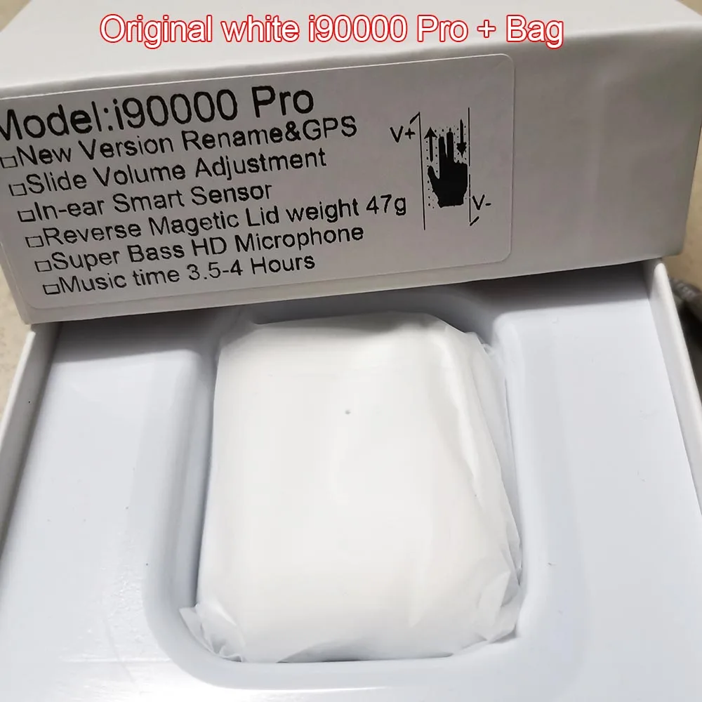 Original White Новейший i90000 Pro Tws Air 2, беспроводной Bluetooth наушник с регулировкой громкости 8D, супер бас PK i50000 i5000 i9000TWS - Цвет: Original White