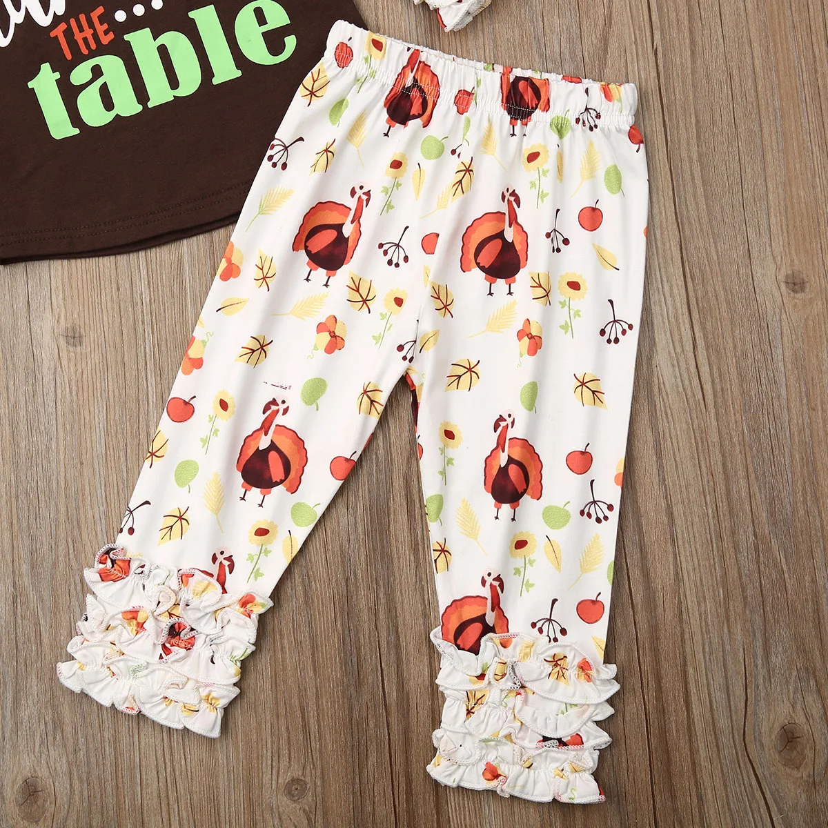 Toddler Baby Girls Thanksgiving Turkey Outfits Clothes Autumn Winter Cute Printed Long Sleeve T-shirt+Pants Kid 2pcs Set | Детская