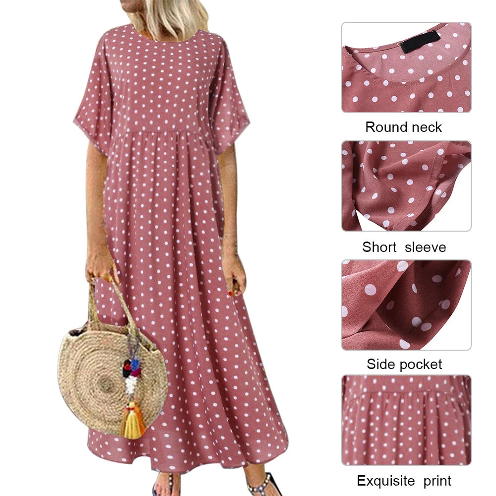 

PADEGAO Women Long Maxi Dresses Polka Dot Large Loose Fake Two-piece Cotton Linen Dress Plus Size Sundress Female Cloth PDG1722