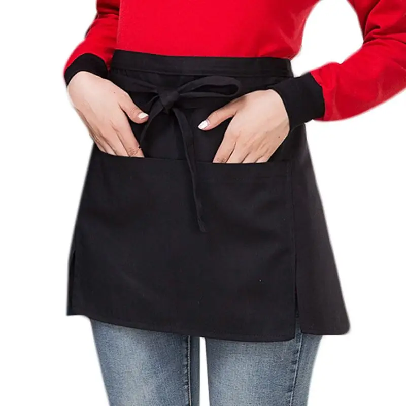 

Men Women Kitchen Restaurant Waist Apron Solid Color Half Short Apron Adjusted With Pockets Pen Loops for Server Waiter Waitress