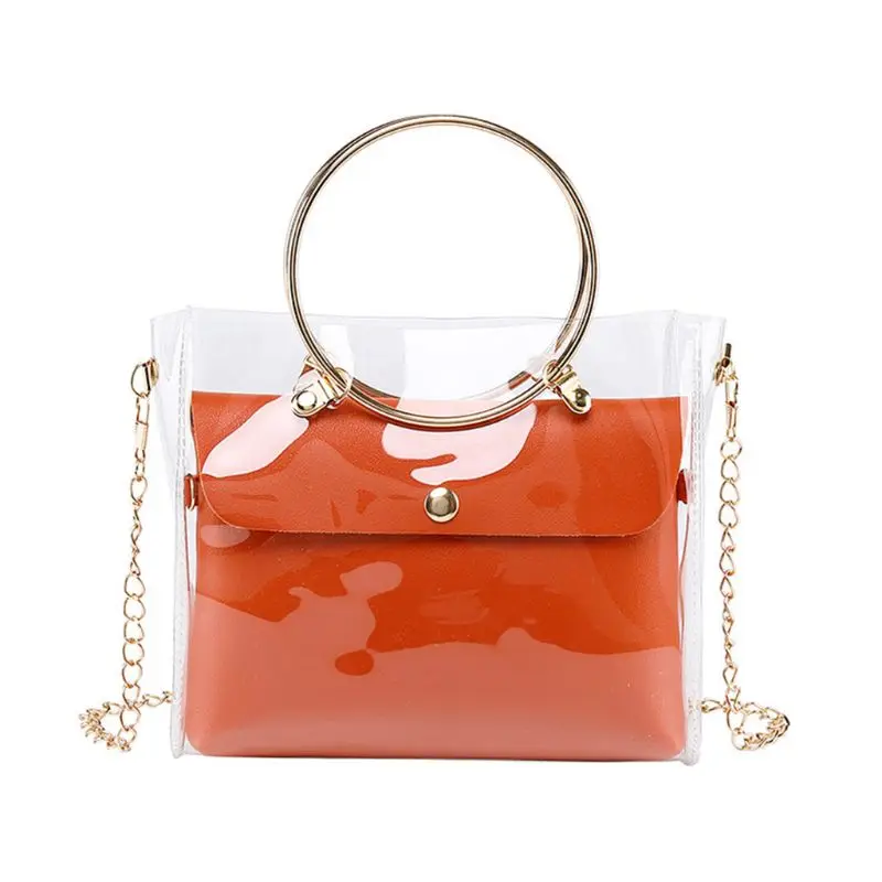 

Маленькая женская сумка на цепочке для девушек, прозрачная модная летняя пляжная сумочка-тоут через плечо с металлическими ручками