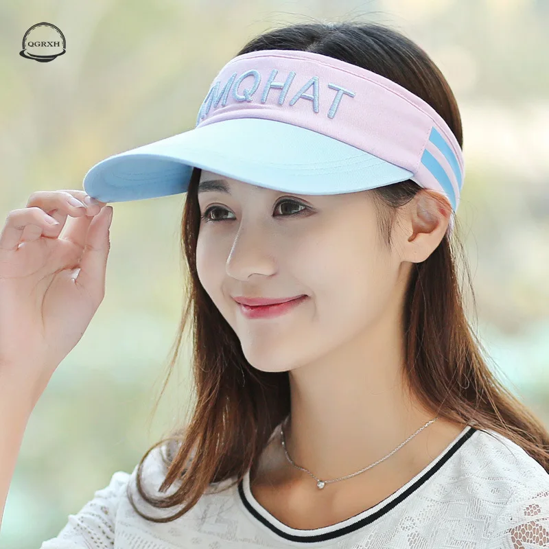 

NewSummer Sun Cap Women UV Protection Hat Sports Letter Adjustable Embroidery Ponytail HatTop Empty Tennis Cycling Sunscreen Hat