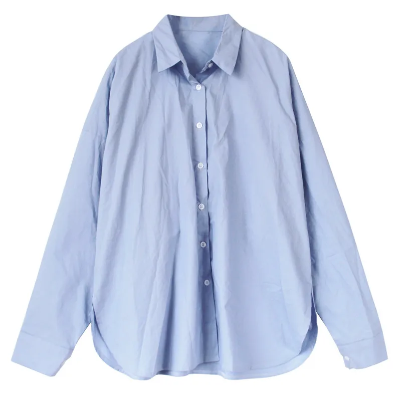 

Casual Women Shirt Long Sleeve Turn Down Collar White Plain Loose Oversized Blouses Female Tops Korean Style Retro Office Lady