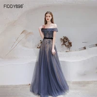 off shoulder beaded evening dress 2021 luxury long evening party dresses women robe de luxe femme a line prom gown with sash