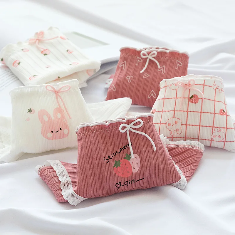 

4Pieces/Lot Sexy Knickers Women Panties Cotton Briefs For Girl Female Underwear Low Waiste Underpants Cartoon Bear Cute Intimate